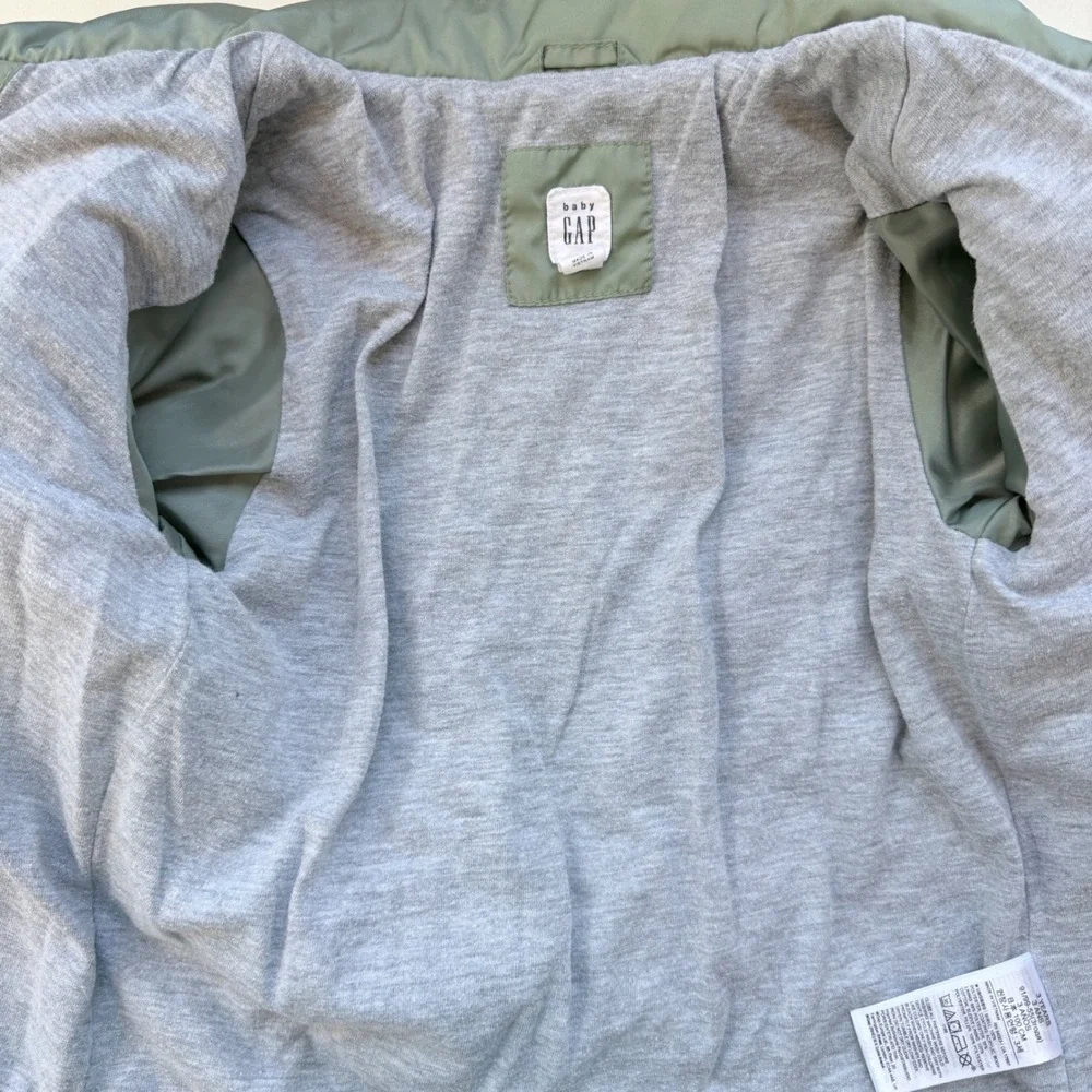 Baby Gap Toddler Sage Green Onion Quilted Button Front Puffer Jacket 3 Years